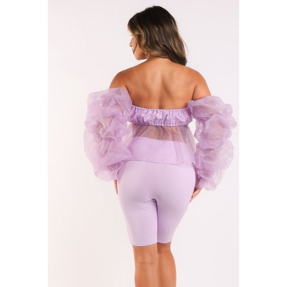 Women's Sexy Organza Sleeve Detailed Top and Matching Shorts 2 Piece Set holiday - Picture 8 of 12